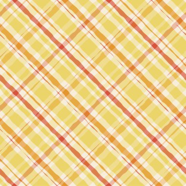Sarı çizgili gingham desenli ekose. Boya fırçası pürüzsüz. Vektör arkaplanı.