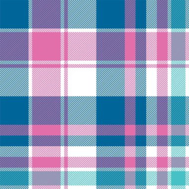 Bebek mavisi, pembe, pastel, ekoseli, pürüzsüz desen. Vektör illüstrasyonu.