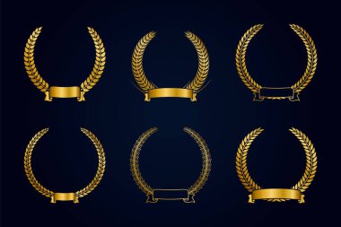 Kurdeleli altın defne çelengi koleksiyonu. Altın ödül şablonu.