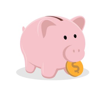 Bozuk para vektör resimli kumbara. Para biriktirmenin klasik seramik domuz sembolü..