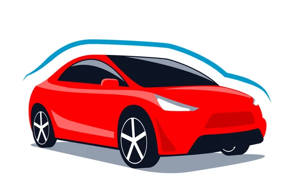 Προστασία Αυτοκινήτου Φροντίδα Σώματος Κόκκινο Σύγχρονο Αυτοκίνητο Απομονώνονται Λευκό Φόντο — Διανυσματικό Αρχείο