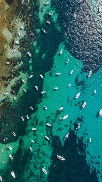 Overhead aerial drone view of yachts in mediterranean sea in summer sunny day near Nice, cote dazur, south France — 스톡 사진