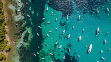 Overhead aerial drone view of yachts in mediterranean sea in summer sunny day near Nice, cote dazur, south France clipart
