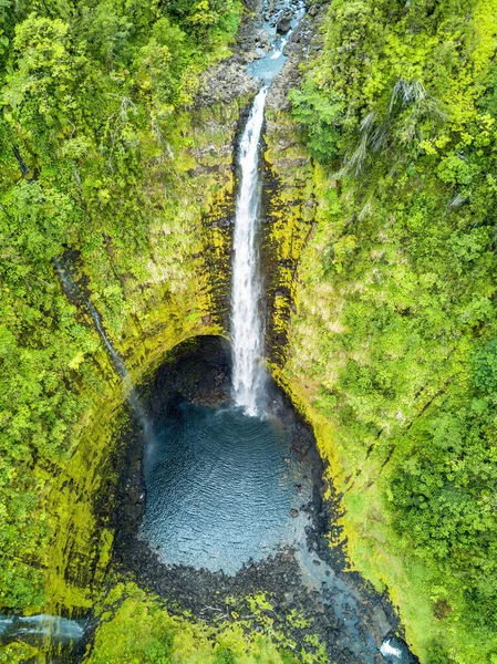 Luchtfoto Drone Shot uitzicht op Akaka Falls in Hawaii Big Island Natinal Park — Stockfoto