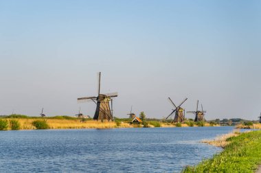 Hollanda, Rotterdam yakınlarındaki Kinderdijk 'teki ünlü rüzgar değirmenleri.