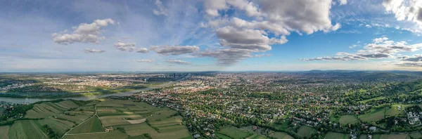 Panoramic aerial drone view of vienna city from Kahlenberg colline