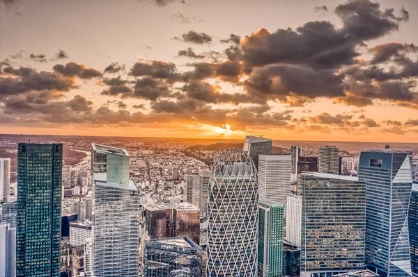 Vue Aérienne Par Drone Skycraper Défense Dans Quartier Des Affaires — Photo