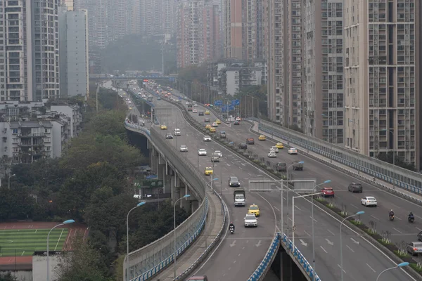 Chongqing China Dez 2019 Tráfico Estrada Elevada Hora Manhã — Fotografia de Stock