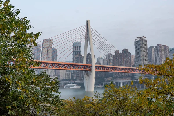 Chongqing China Dezember 2019 Qian Men Hängebrücke Über Den Jialing — Stockfoto