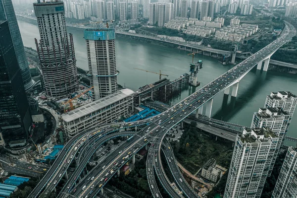 Chongqing China Dec 2019 Αεροφωτογραφία Της Οδικής Κυκλοφορίας Πριν Την — Φωτογραφία Αρχείου