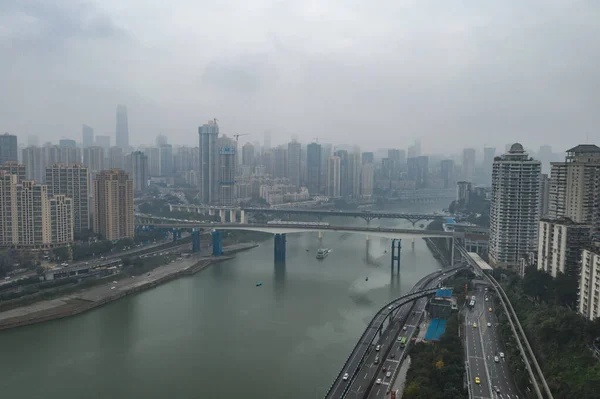 Chongqing Chiny Gru 2019 Strzał Drona Mostu Jialingjiang Pobliżu Liziba — Zdjęcie stockowe