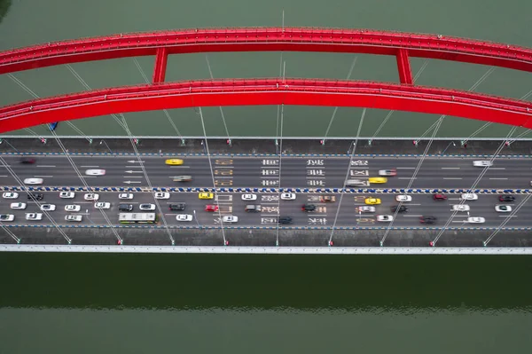 Drohnenschuss Von Der Caiyuanba Changjiang Brücke Über Den Jangtse Der — Stockfoto
