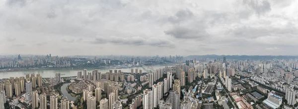 Aerial Pano Drone Shot Populated Residence Buildings Alng Río Yangtze —  Fotos de Stock