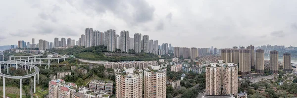 Drone Panoramique Aérien Bâtiment Résidentiel Par Survol Chongqing Dans Sud — Photo