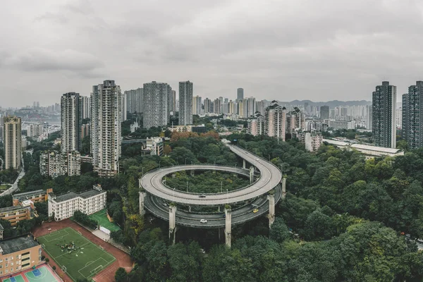 Drone Aérea Tiro Particular Duplo Círculo Viaduto Estrada Chongqing Sudoeste — Fotografia de Stock