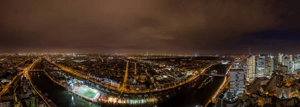 Drone Aéreo Disparado Neuilly Sur Seine Por Seine Com Torre — Fotografia de Stock