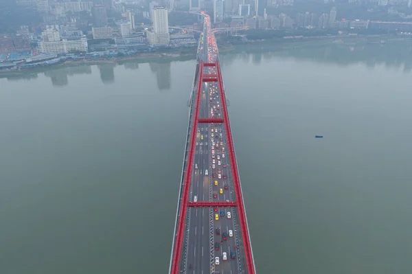 Drohnenschuss Von Der Caiyuanba Brücke Über Den Jialing Fluss Chongqing — Stockfoto