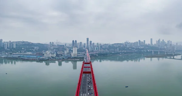 Flygdrönare Skott Caiyuanba Bron Över Jialing Floden Chongqing Kina — Stockfoto