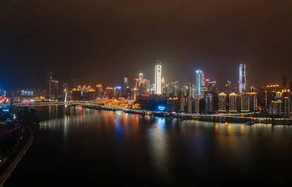 Vista Aérea Panorâmica Noturna Caverna Hong Dong Pelo Rio Jialing — Fotografia de Stock