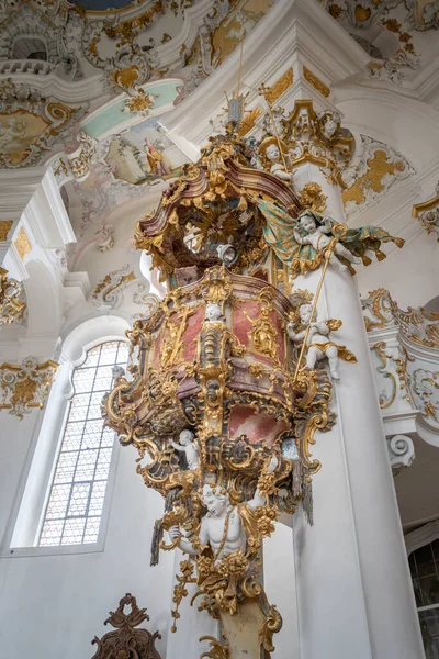 Rococo Stílusú Szószék Zarándoklat Templom Wies Wieskirche — Stock Fotó
