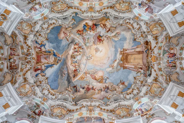 Ococo Style Dome Fresquo Ceiling Tromp Oeil Hac Church Wies — Stok fotoğraf