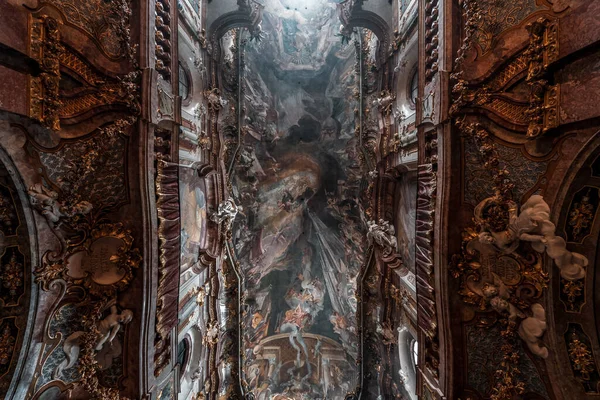 Stropní Freska Života Nepomuckého Barokním Kostele Asamkirche — Stock fotografie