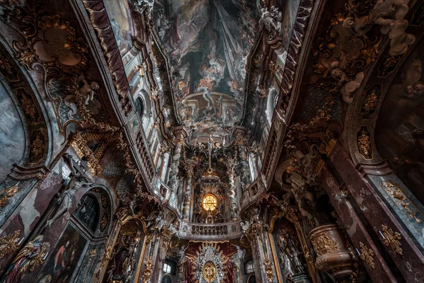 Omhoog Zicht Plafondfresco Altaargevel Barokke Kerk Asamkirche — Stockfoto
