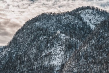 Yukarı Avusturya 'daki Hallstatt Gölü' nün yanındaki Skywalk gözlem güvertesinde.