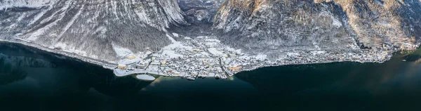 Kış Boyunca Avusturya Karlı Lahn Hallstatt Köylerinin Hava Panoramik Görüntüleri — Stok fotoğraf