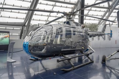 3 Şubat 2020 - Salzburg, Avusturya: Spezifikationen helikopteri Flying Bull Hangar-7 Center 'da sergileniyor