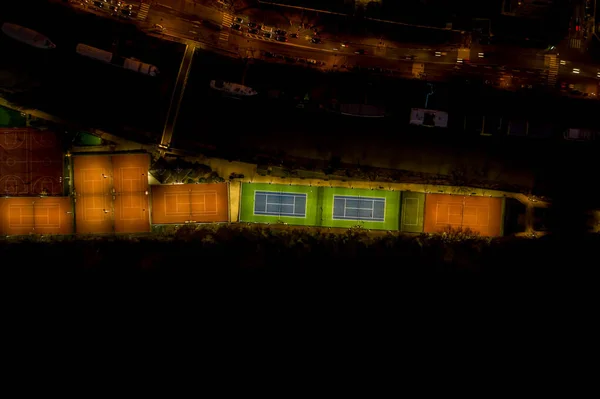 Légi Drón Éjszaka Lövés Salak Kemény Teniszpálya Neuilly Tenisz Egyesület — Stock Fotó