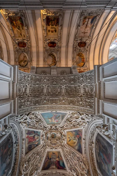 Upward View Marble Arch Nave Aisle Exquisite Ornamentation Salzburg Cathedral — Stock Photo, Image