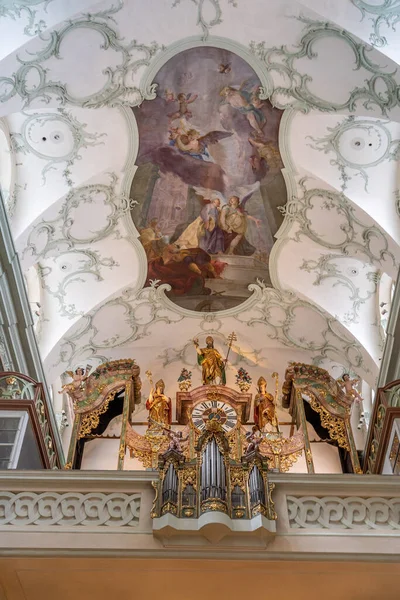 Golden Clock Rococo Style Ceiling Peter Abbey Church — Stock Photo, Image