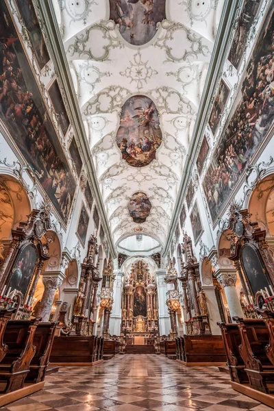 Nave Uitzicht Altaar Rococo Bloemen Muurschildering Plafond Van Peter Abdij — Stockfoto