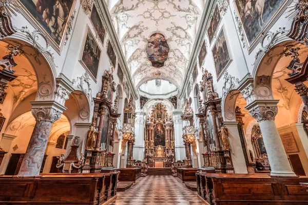 Nave Uitzicht Altaar Rococo Bloemen Muurschildering Plafond Van Peter Abdij — Stockfoto