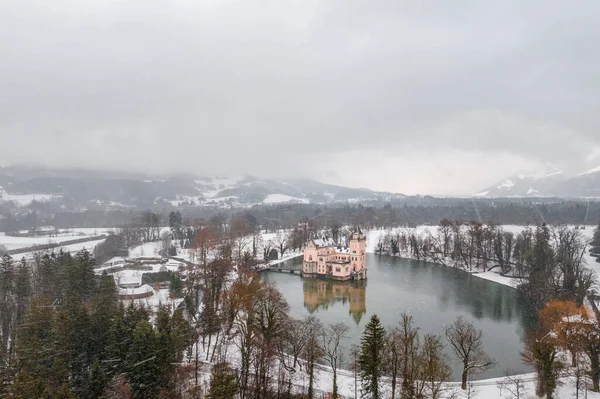Anif Schloss Insansız Hava Aracı Çekimi Kış Boyunca Yoğun Kar — Stok fotoğraf