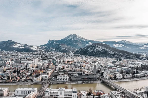 Aerial Drone Shot View Salzburg Northern City View Gaisberg Summit — Stock Photo, Image