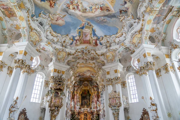 Rococo Stílusú Kupola Fresquo Tromp Oeil Zarándoklat Templom Wies Steingaden — Stock Fotó