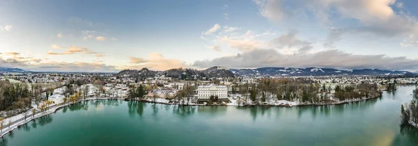 Aerial Drone Shot View Leopoldskroner Lake Południowy Zachód Obrzeży Salzburga — Zdjęcie stockowe