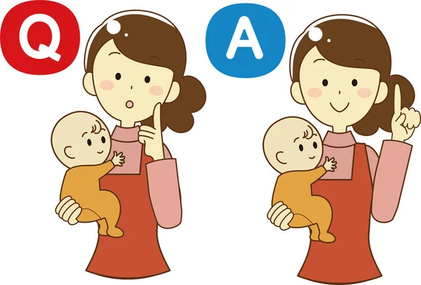 Q & A mãe segurando um bebê —  Vetores de Stock