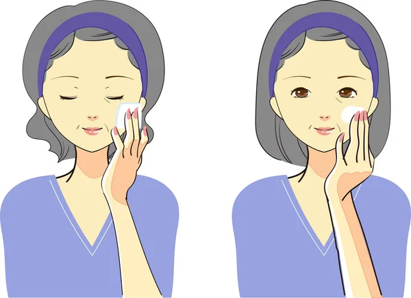 Ilustração de uma mulher fazendo cuidados com a pele —  Vetores de Stock