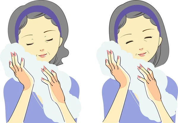 Illustration of a woman doing skincare — Stock Vector