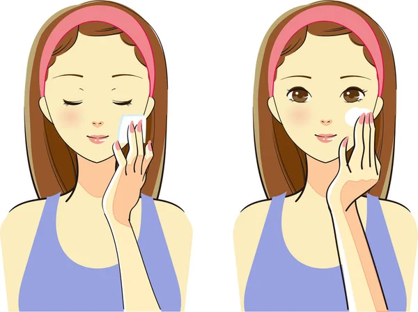 Illustration of a woman doing skincare — Stock Vector