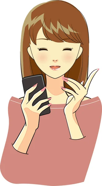 片手にスマートフォンを持つ女性 — ストックベクタ