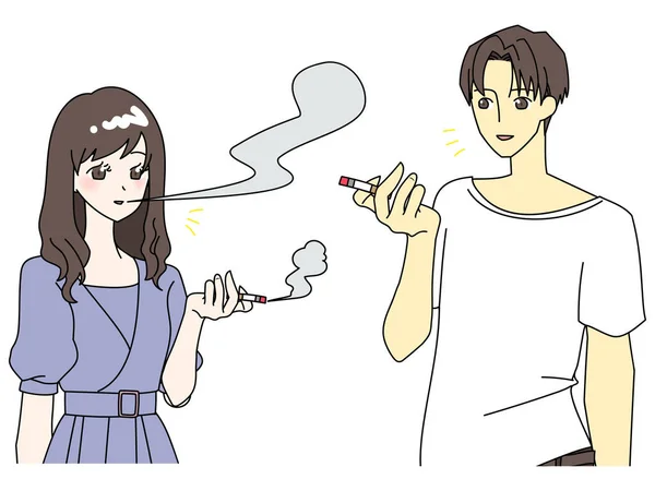 Hommes Femmes Bavardant Fumant Des Cigarettes — Image vectorielle