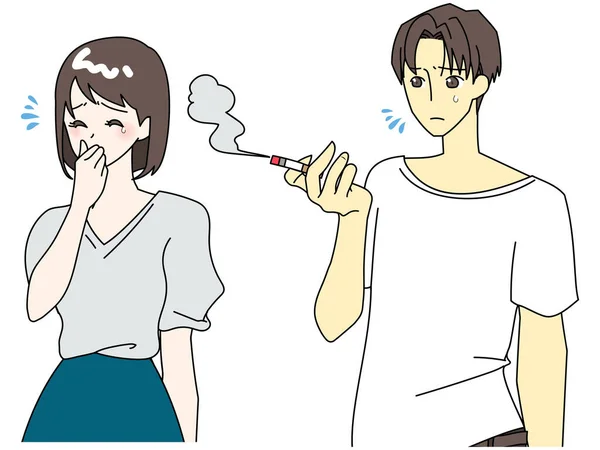 Illustration Man Smoking Woman Hating — Stock Vector