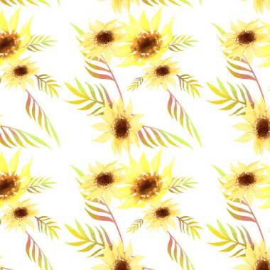 El boyası suluboya ayçiçeği deseni