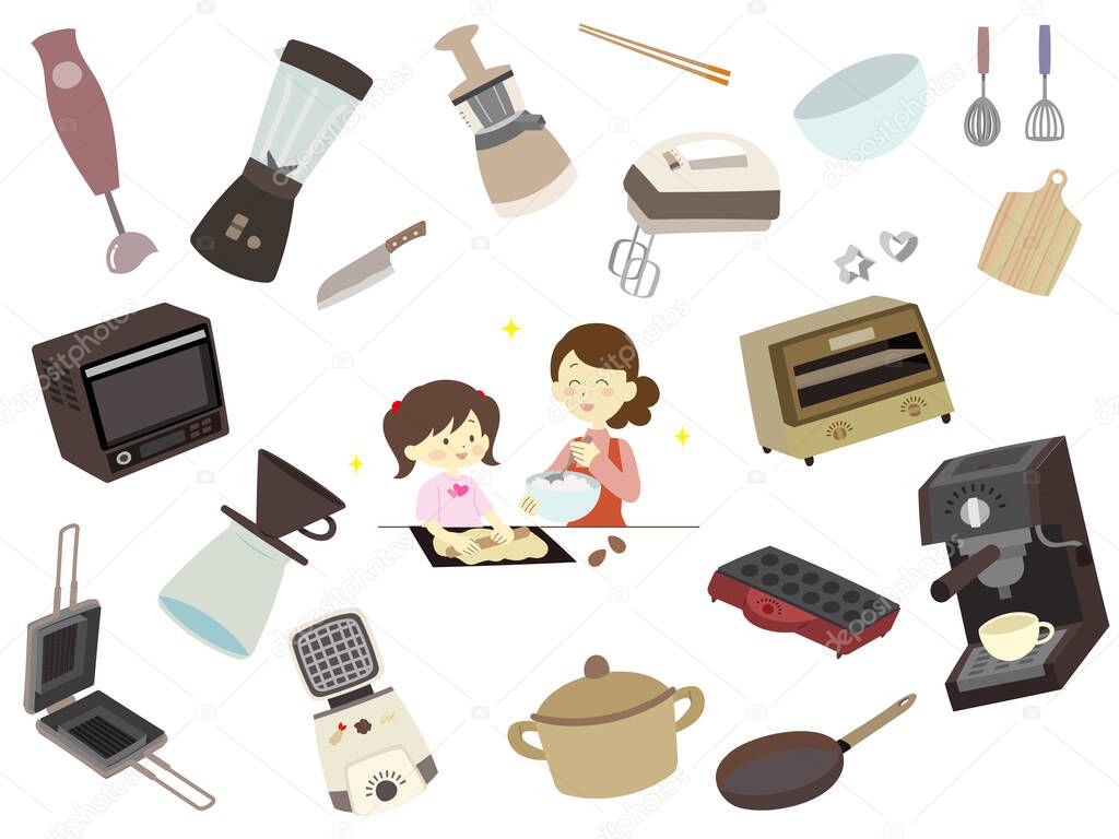 Set of kitchen utensil illustrations
