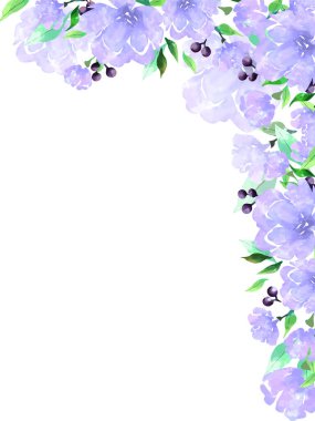 Suluboya ile çizilmiş mavi gül çerçeve dekoru