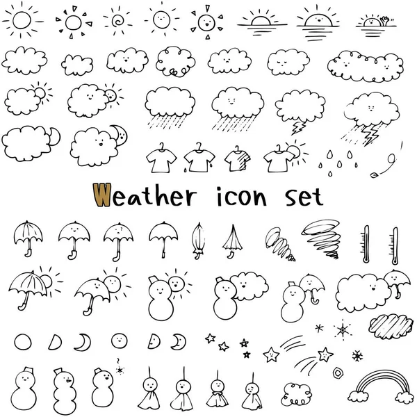 Handwritten Weather Icon Set Line Only — Stock Vector